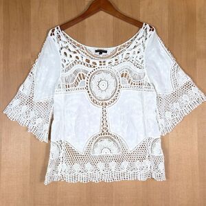Alberto Makali Womens M Cotton Crochet Lace Boho Chic Festival Resort Beach Top